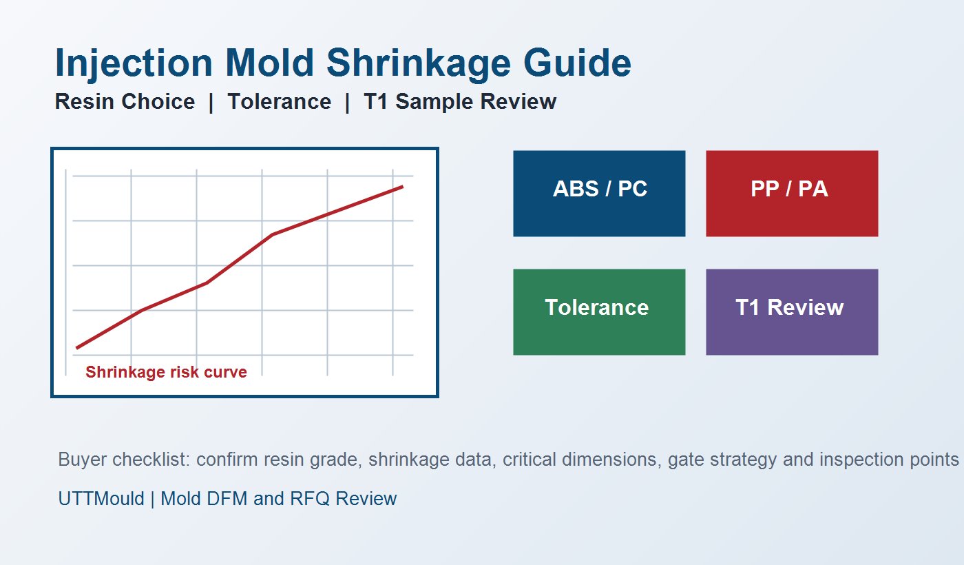 Injection mold material shrinkage guide for resin choice tolerance and T1 sample review